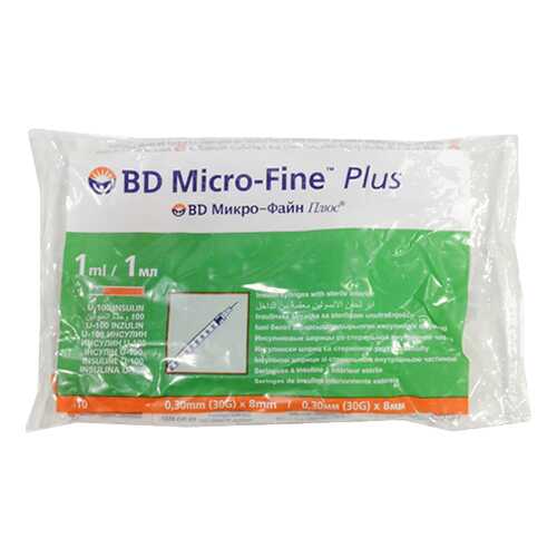 Шприц инсулиновый BD Micro-Fine Plus 1 мл 0,3 х 8 мм 10 шт. в АСНА